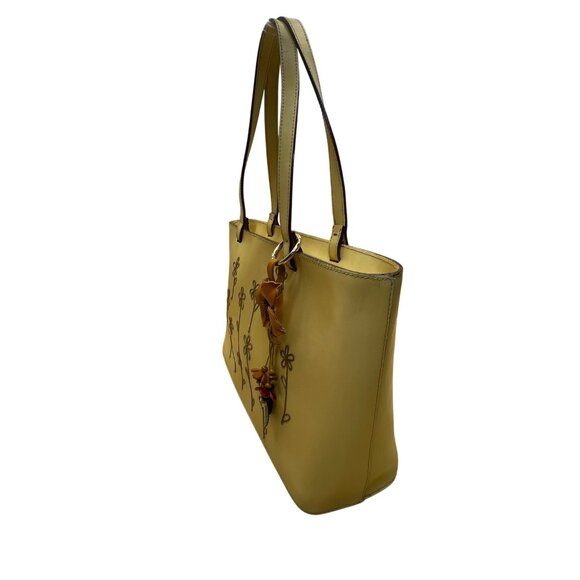 Lamarthe Women’s Yellow Embroidered Leather Flower Charm Shoulder Tote Bag - Picture 4 of 14